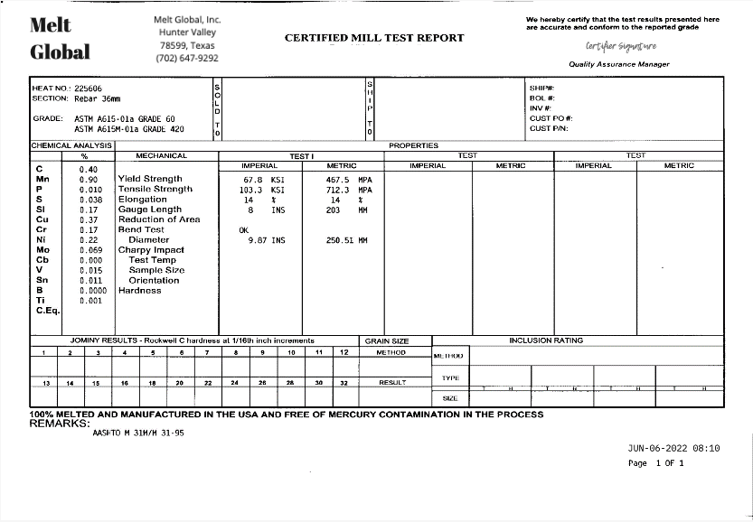 Mill Test Report example
