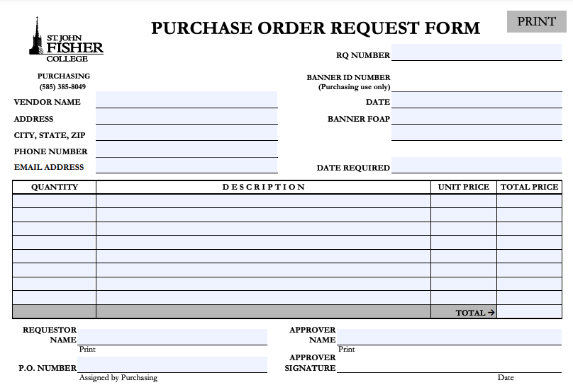 Sample Purchase Order form